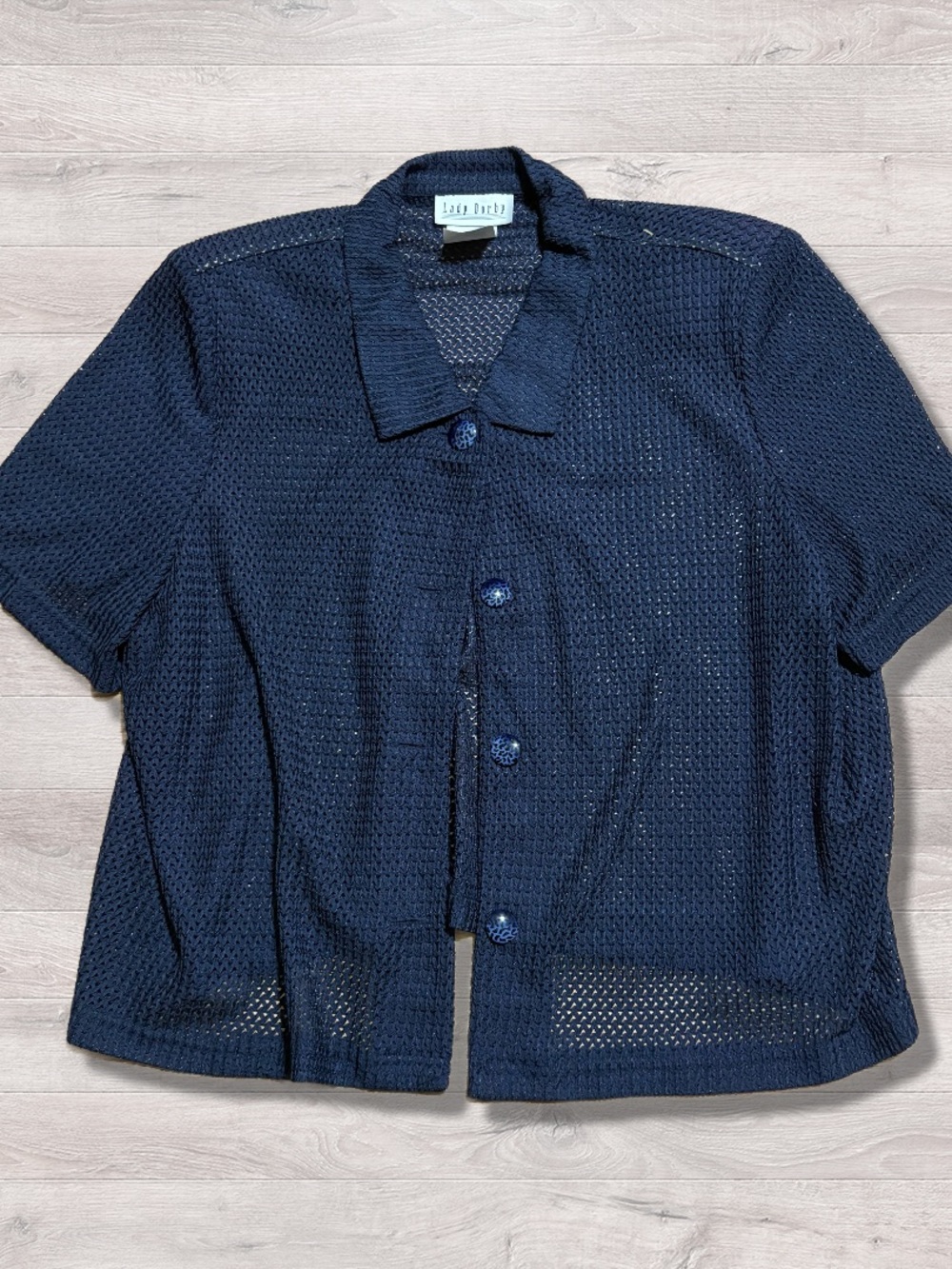Vintage Lady Dorby Mesh See Through Blouse Shoulder Pads Navy 24W